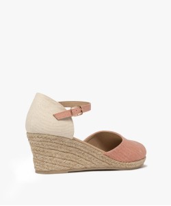 Sandales compensées dessus textile pailleté femme